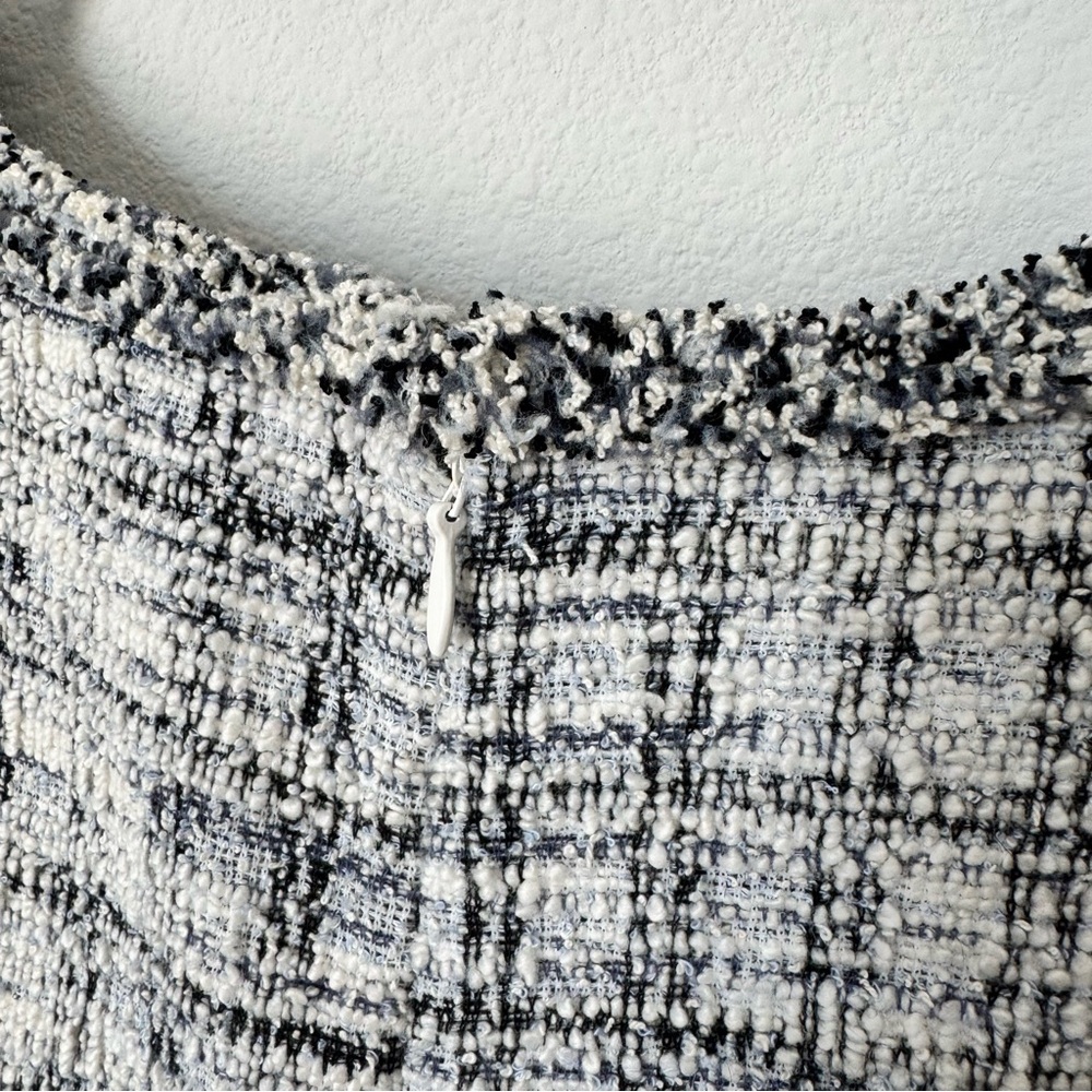 Loft Fringe Tweed Shift Dress Size 4 Short Sleeved Ballet Neck Business Casual - Picture 8 of 16